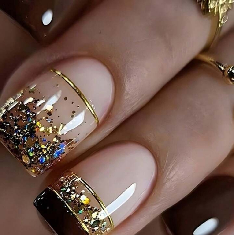 dark brown and gold press on nails short